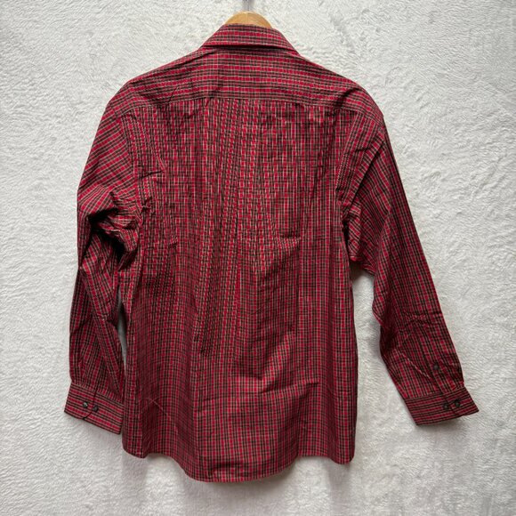 Club Room Button Up Shirt Men 17 Red Plaid Cotton Wrinkle Resistance Regular Fit - Picture 7 of 13